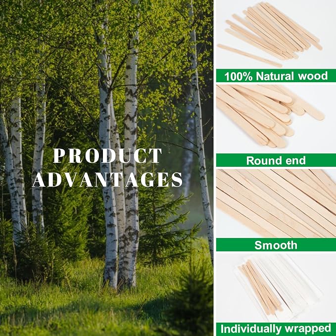 ANTETOK Wooden Coffee Stirrers - Coffee Stir Sticks 5.5 Inch,100pcs Individually Wrapped Disposable Swizzle Sticks,Swizzle Drink Sticks for Coffee,Tea,Cocktail and Hot Chocolate - Image 3