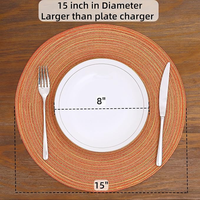 SHACOS Round Braided Placemats Set of 6 Fall Place Mats Washable Polyester 15 inch Round Table Mats for Dining Table Wedding Party Decor (Fall Color Mix, 6) - Image 5