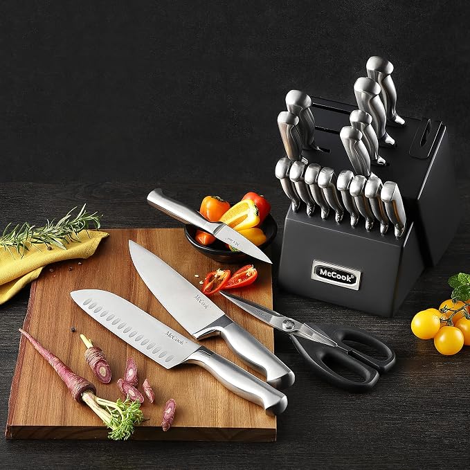 McCook Knife Set Sharp Kitchen Knife Block Set w Built-in Sharpener | German Forged Stainless Steel, 20 PC,Razor Sharp,Anti-Rust,Restaurant Grade,Ergonomic Handle,Full Tang, Gift Box - Image 7