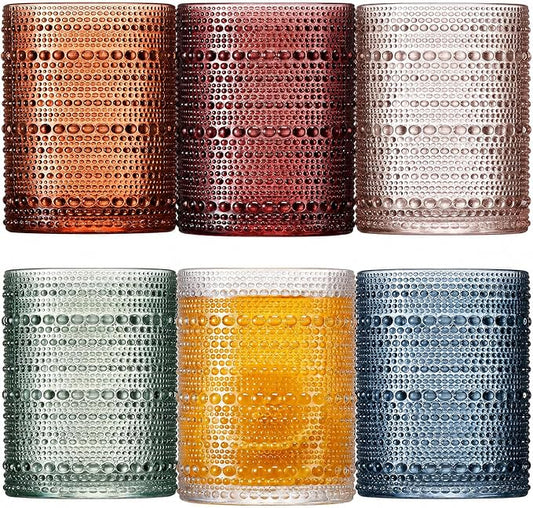 Mfacoy Colored Hobnail Drinking Glasses Set of 6, 10oz Vintage Kitchen Glassware, Embossed Beaded Glass Cups, Water Glasses, Beaded Colorful Water Tumbler for Cocktail, Juice and Various Mixed Drinks by Mfacoyisalifestylebrand