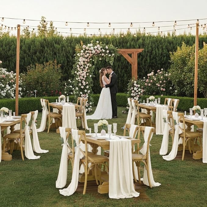 Pack of 15 | Ivory | 10ft Chiffon Table Runner 29x120 Inches Long Romantic Rustic Sheer Gauze Runner for Wedding Bridal Shower Birthday Banquets Engagement Spring Easter Boho Decorations - Image 2