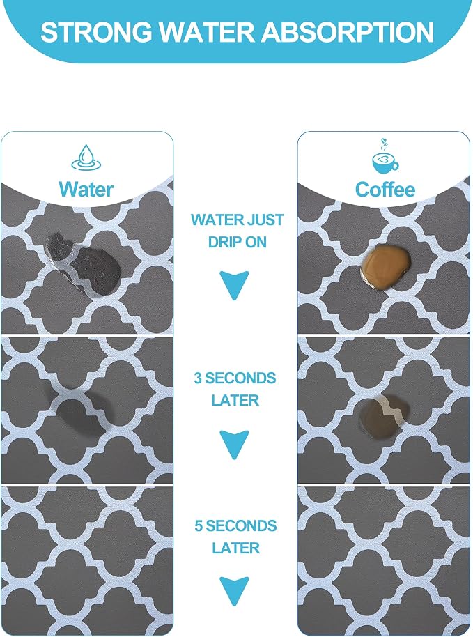 Dish Drying Mat for Kitchen Counter, 12"x19" Rubber Backed (Gray Trellis) | Hide Stain Anti Absorbent for Kitchen Counter, Non-slip Drying Mat for Coffee Machine Dish Rack - Image 2