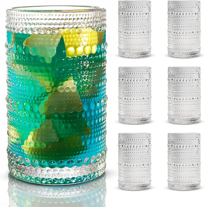 Hobnail Drinking Glasses, Vintage Glassware Set of 6, Vintage Drinking Glasses 12.5 oz, Bubble Glasses Drinking, Hobnail Glasses, Vintage Glass Cups, Jupiter Glasses for Juice, Soda, Beer, Whisky by BULK+PARADISE