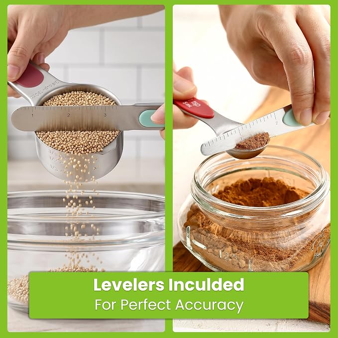 Spring Chef 15 Magnetic Measuring Cups & Spoons, Patented, Desert Sunset | Nesting Stainless Steel Measuring Cups & Heavy Duty Metal Measuring Spoons with Levelers for Dry & Liquid Ingredients - Image 6