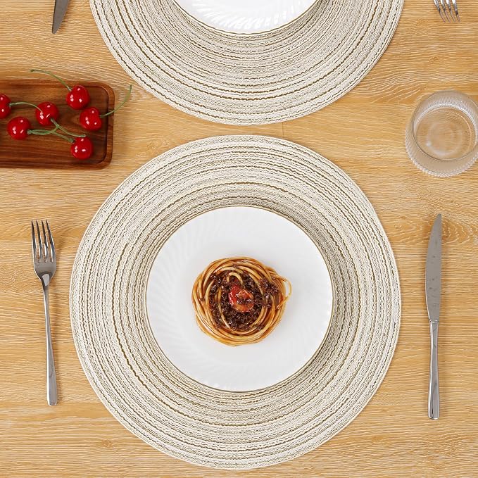 SHACOS Placemats Set of 8 Round Braided Place Mats 15 inch Washable Table Mats for Home Wedding Holiday Party (Ivory, 8) - Image 3