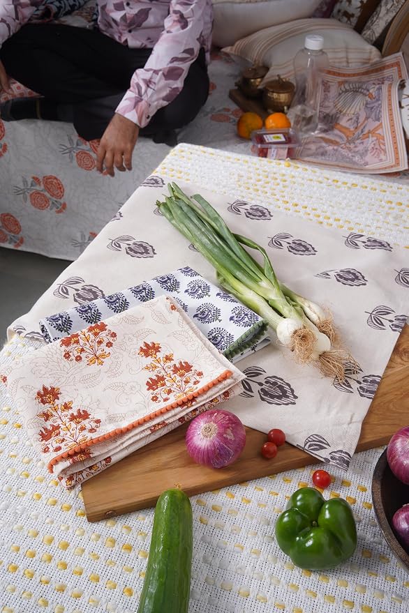 Printed Kitchen Dish Bar and Tea Towels Cotton, 18x28 inch with Trims, Cotton Dish Towel Sets (Multicolor Motif, Set of 3) - Image 8