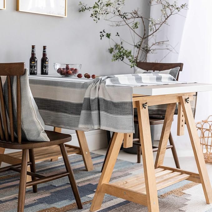 Home Brilliant Square Tablecloth 52x52, Striped Table Cover for Kitchen, Cotton Linen Table Cloth for Indoor Outdoor Picnic(52 x 52 Inch, Dark Grey) - Image 2