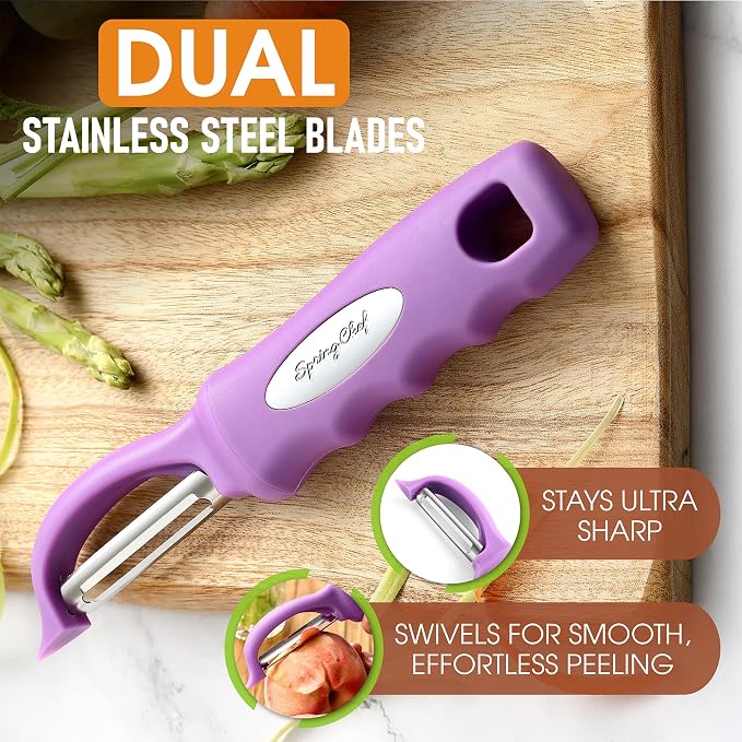 Spring Chef Swivel Vegetable Peeler for Kitchen w/Ergonomic Handle, Orchid | Premium Potato Peeler w/ Ultra Sharp Stainless Steel Blades, Multifunctional Veggie Peeler for Apple, Carrot, Cucumber, Fruit - Image 2
