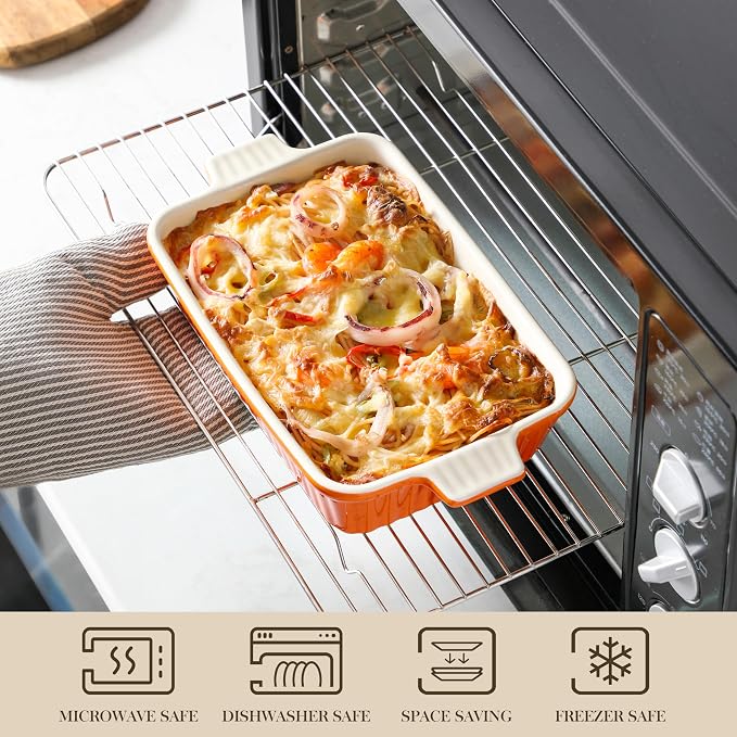 MALACASA Casserole Dishes for Oven, Ceramic Baking Dishes Set of 4,Orange | Rectangular Lasagna Pans Bakeware for Roasting Vegetable, Gratins, Gift Set, Oven Dishwasher Safe (9.4/11.1/12.2/14.7") - Image 4
