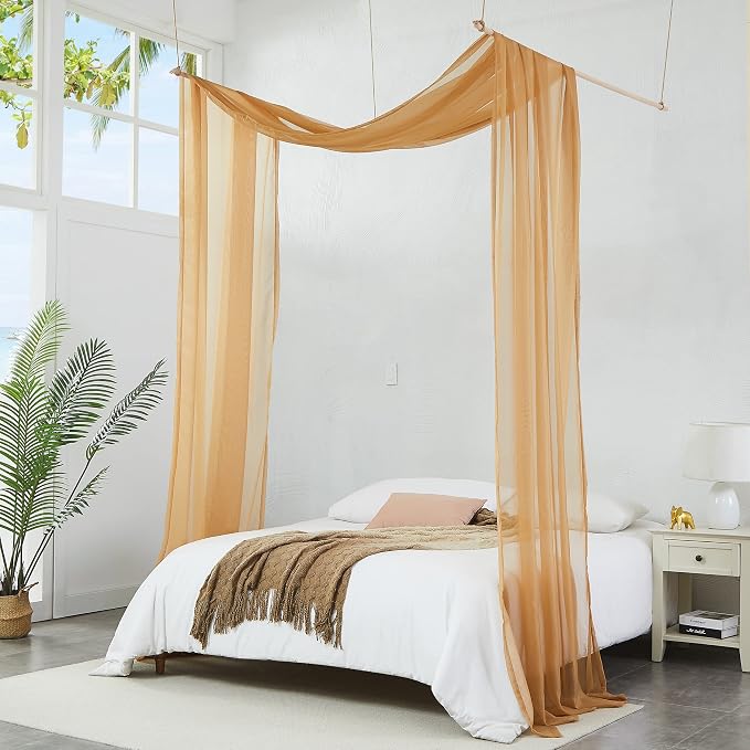 Warm Home Designs 55 x 288 Caramel Gold Sheer Window Scarf. AM Gold 288" | Extra Long Window Scarves Valances are Great As Wedding Arch Draping Fabric, Bed Canopy Or for Decorative Project. - Image 3