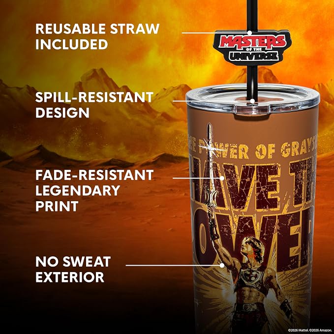 Dragon Glassware x Masters of the Universe Tumbler, 24oz - I Have the Power | Vacuum Insulated Stainless Steel Tumbler with Straw & Lid; With Straw Topper; Official Masters of the Universe 2026 Movie Cup - Image 4