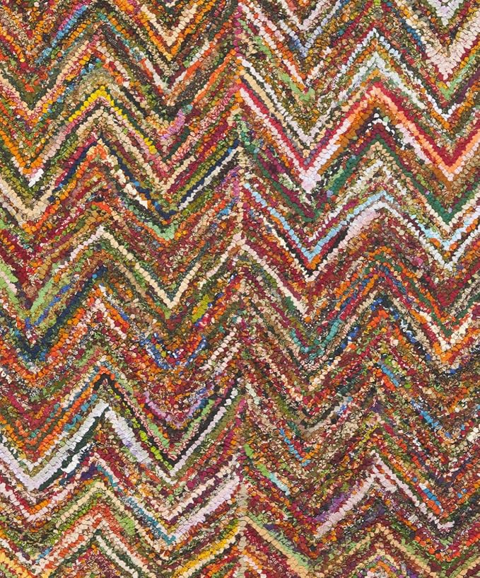 SAFAVIEH Nantucket Collection Accent Rug - 2' x 3', Red & Blue & Multi, Handmade Modern Abstract Chevron Cotton, Ideal for High Traffic Areas in Entryway, Living Room, Bedroom (NAN141B) - Image 10