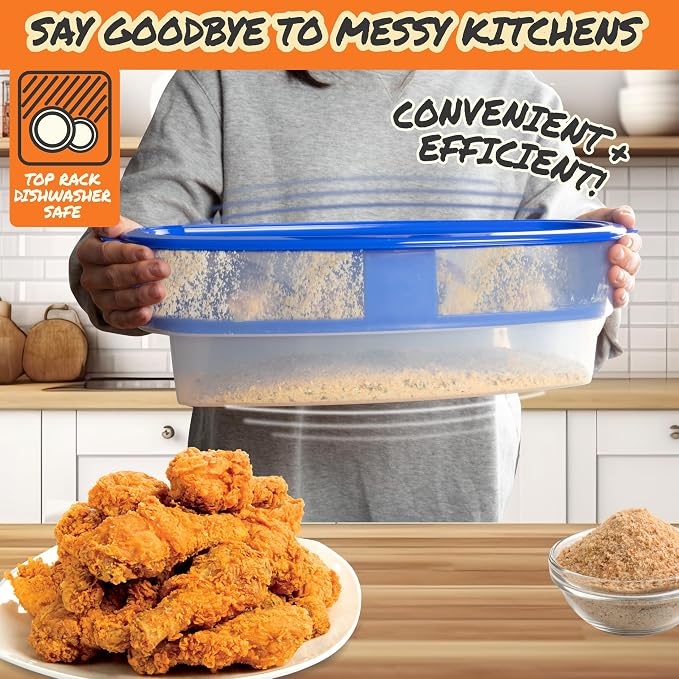 COOK'S CHOICE XL Original Better Breader Bowl 16" Mess-Free Breading Tray | Shake & Coat Batter Bowl w Lid for Chicken, Fish, & Vegetables, Great for Fish Fry, Tenders, Wings-Easy Cleanup & Made in USA - Image 5