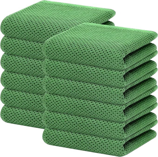 Homaxy 100% Cotton Waffle Weave Kitchen Dish Towels 12-Pack, Grass Green | 13 x 28 Inches, Ultra Soft Absorbent Dish Towels, Quick Drying Cleaning Towels by Homaxy