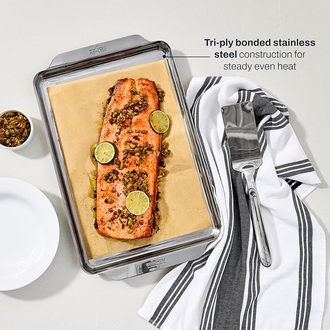 All-Clad Stainless Steel Baking Half Sheet Pan 11.5" x 17" - Tri-ply Bonded for Consistent Baking- (Roast, Bake Cookies, Brownies and More) Professional Stainless Steel Bakeware - Image 5