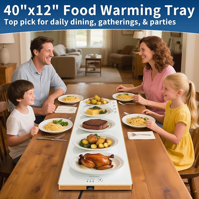 Warming Trays for Buffets Party, 40"x12", Tempered Glass Food Warmer, White | Keep Food Warm,Electric Warming Mat For food for Daily Use, Button Temperature Control,Full Surface Warm,Build-in Thermostat - Image 2