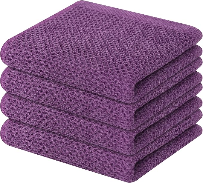 Homaxy 100% Cotton Waffle Weave Kitchen Dish Towels 4-Pack, Purple | 13 x 28 Inches, Ultra Soft Absorbent Dish Towels, Quick Drying Cleaning Towels by Homaxy