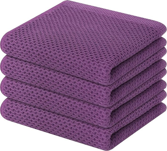 Homaxy 100% Cotton Waffle Weave Kitchen Dish Towels 4-Pack, Purple | 13 x 28 Inches, Ultra Soft Absorbent Dish Towels, Quick Drying Cleaning Towels by Homaxy