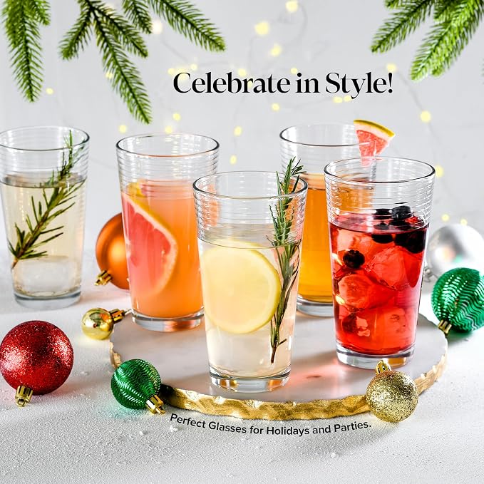 Glaver's Drinking Glasses Set of 10 Highball Glass Cups, Premium Quality 17 Oz. Coolers, Ribbed Glassware. Ideal for Water, Juice, Cocktails, and Iced Tea. Dishwasher Safe. - Image 3