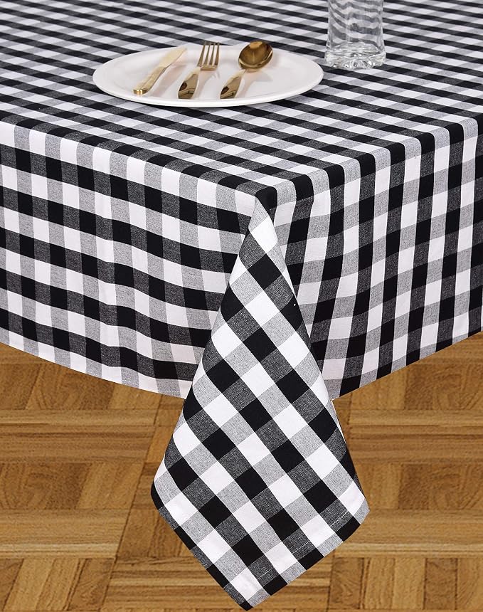 Urban Villa Tablecloth Cotton Tabletop 60x84 (6-8 Seats) Black Checks - Image 2