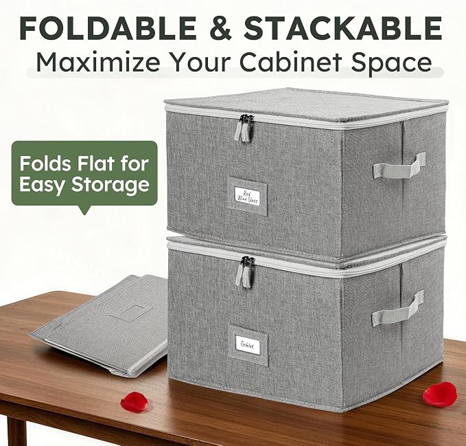 LotFancy Stemware Storage Container, Hard Shell, Stackable Wine Glass Storage Box with Dividers & Handles, Crystal Glassware, Champagne Flute, Drinkware Case for Moving, Grey - Image 9