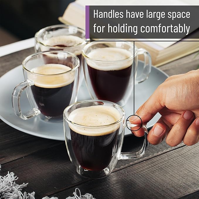 BTaT Double Wall Glass Coffee Mugs, 16 oz, Set of 6, Insulated Latte Mugs, Clear