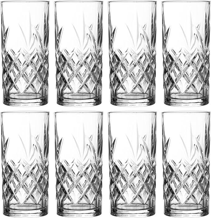 Royalty Art Kinsley Tall Highball Glasses, Set of 4, 12 oz | Textured designer glassware, water, beer, soda, trendy elegant dishware, dishwasher safe - Image 7