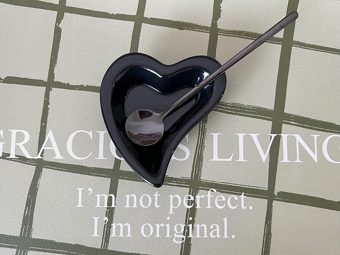 Coffee & Tea Spoon and Rest Set for Coffee Bar Accessories, Heart Cute Mini & Small Coffee Spoon Rest & Holder for Coffee Station & Bar, Teaspoon Rest & Holder (Black Rest with Black Spoon)