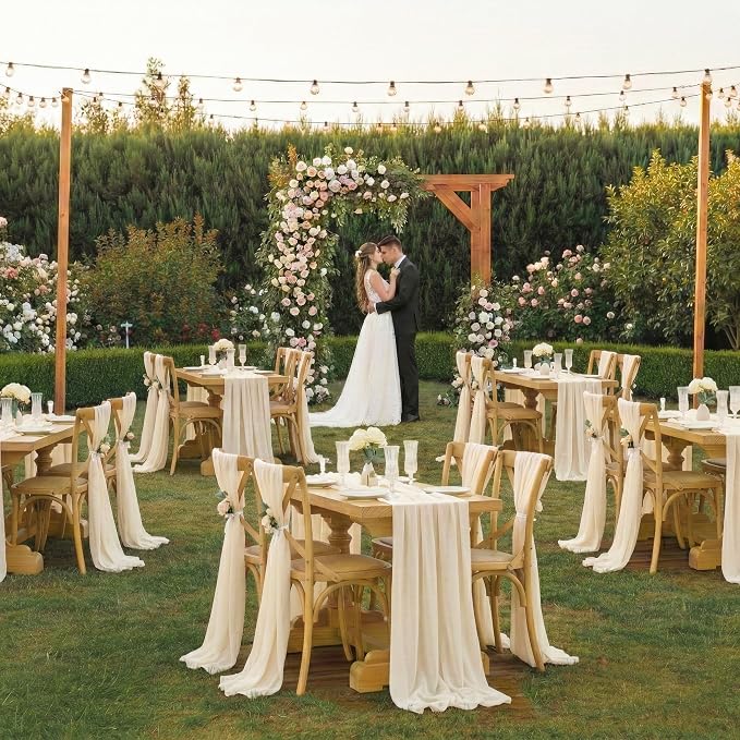 Pack of 2 | Champagne Gold | 14ft Chiffon Table Runner 29x170 Inches Long Romantic Rustic Sheer Gauze Runner for Wedding Bridal Shower Birthday Banquets Engagement Spring Easter Boho Decorations - Image 2