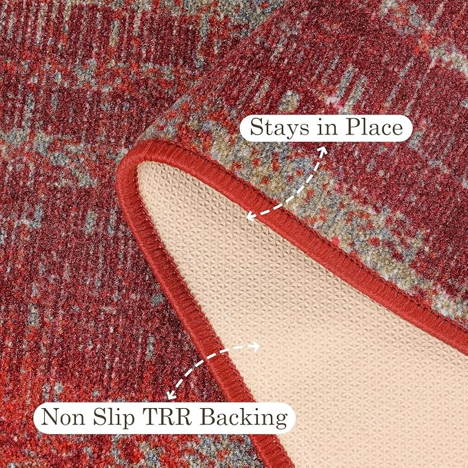 Superior Washable Indoor Area Rug, for Dining, Kitchen, Office, Modern Floor Decor, Soft Aesthetic Rugs, Abstract Brushstrokes Indoor Rug, Brayton Collection, 5' x 8', Orange - Image 3