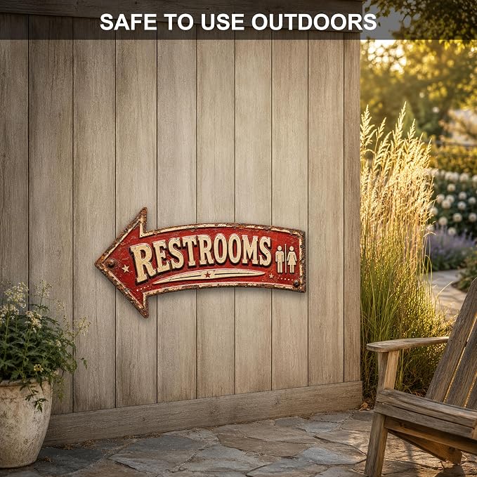 Restrooms Left-Pointing Arrow Sign — Die-Cut Metal Directional Wall Decor | powder-coated metal, vintage, durable print, ready to hang - Image 4