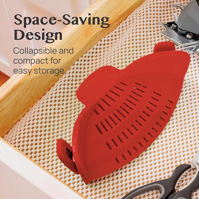 Kitchen Gizmo Snap N Strain Silicone Pot Strainer - Adjustable Clip-On Pasta Strainer for Pots, Pans, and Bowls - Large Red Kitchen Colander - Image 4