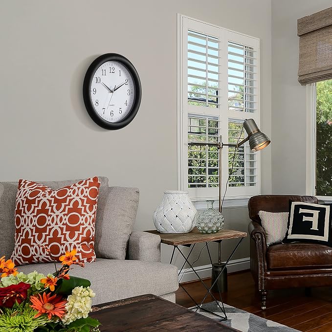 Clockswise Decorative Classic Black Round Wall Clock for Living Room, Kitchen, Dining Room, Plastic - Image 2