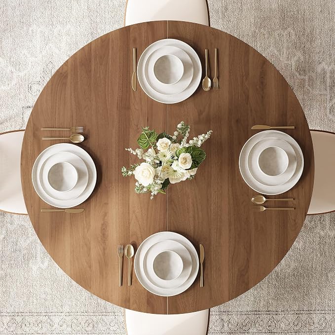 43.3"-59" Extendable Round-to-Oval Dining Table with Leaf & Storage | Oval Table, Round Kitchen Table, Seats 4-8, Modern Farmhouse, Space-Saving, Walnut Finish, Circle Table, Oval Dining Table - Image 8