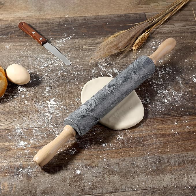 Marble Rolling Pin, Non-Stick Polished Dough Roller, Pasta, Dumpling, Ravioli, Fondant,Pie Crust, Kitchen Baking Pastry Tools Grey Marble - Image 5