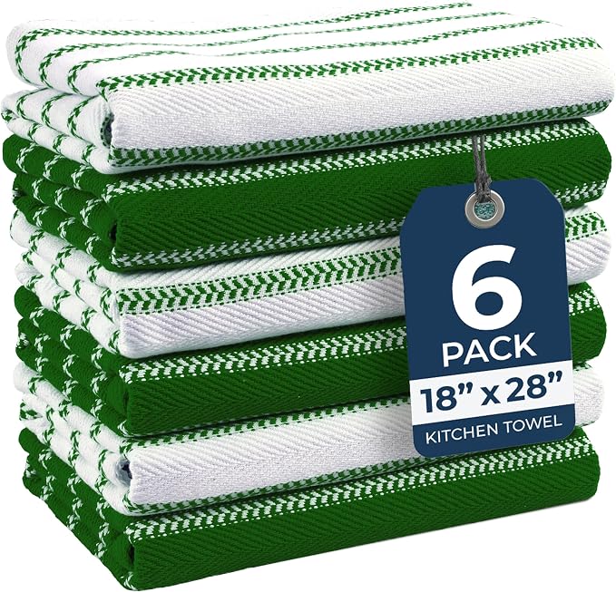 LANE LINEN Kitchen Towel Sets - 6 Pack Cotton Dish Towels for Drying Dishes, 18”x 28”, Hand Towel, Absorbent Tea Towels, Quick Drying Kitchen Towel Set - Christmas Green by LaneLinen