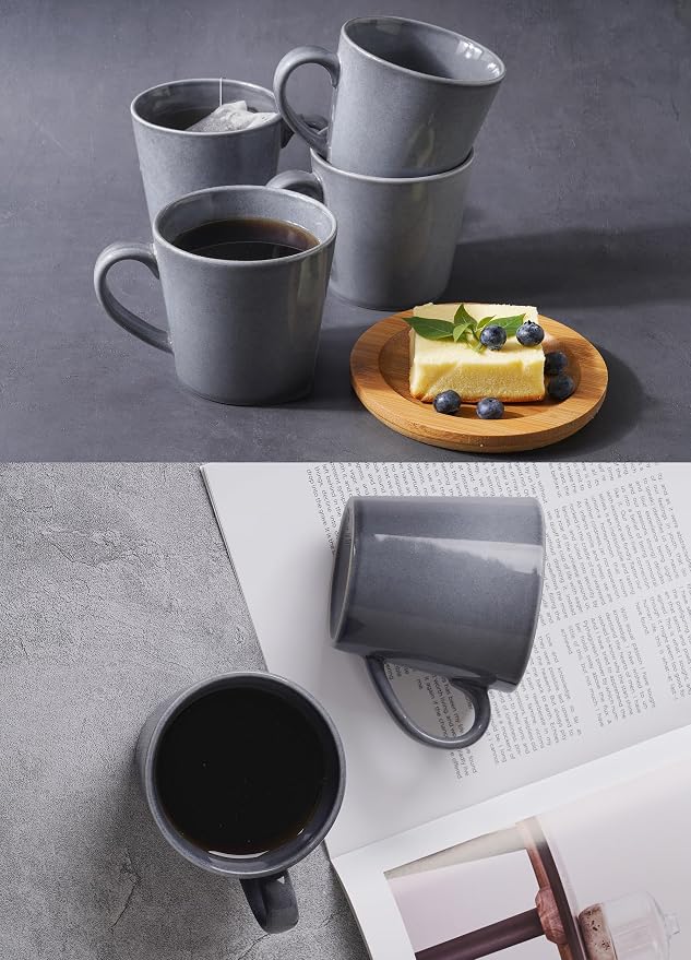 famiware Coffee Mug Set of 4, Annecy 14 oz Ceramic Reusable Cups Set with Handle, Microwavable and Dishwasherable Stoneware Drinkware Set for Tea, Milk, Water, Misty Blue - Image 4