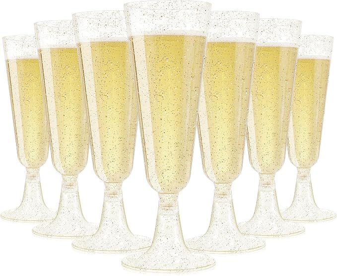SUREHOME Champagne Flutes Plastic 40 Pcs Gold Glitter Champagne Glasses Disposable Mimosa Glasses Sparkle Clear Acrylic Wedding Toasting Cocktail Cups Bulk for Bridal Shower Birthday Party Supplies by SUREHOME