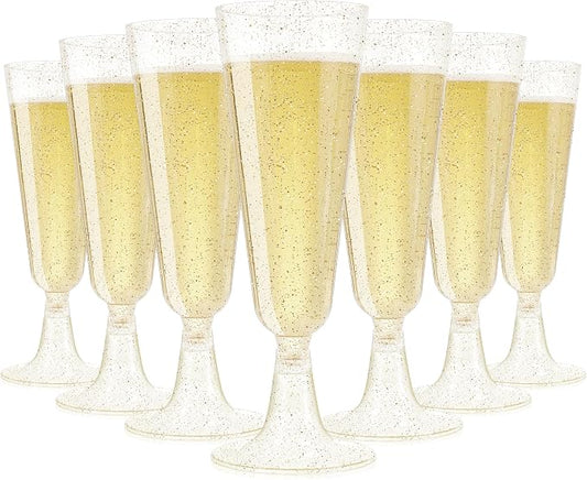 SUREHOME Champagne Flutes Plastic 40 Pcs Gold Glitter Champagne Glasses Disposable Mimosa Glasses Sparkle Clear Acrylic Wedding Toasting Cocktail Cups Bulk for Bridal Shower Birthday Party Supplies by SUREHOME