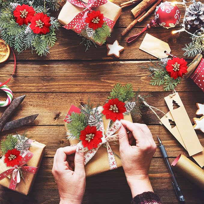 32PCS Christmas Cupcake Toppers Picks With Flowers, Pinecone, Pine Tree for Merry Christmas Table and Baby Shower Decorations Supplies - Image 4