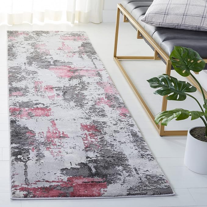 SAFAVIEH Craft Collection Runner Rug - 2'3" x 10', Grey & Pink, Modern Abstract Design, Non-Shedding & Easy Care, Ideal for High Traffic Areas in Living Room, Bedroom (CFT820U) by SAFAVIEH