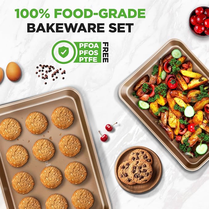 NutriChef 2-Piece Nonstick Stackable Cookie Sheet Set – Non-Toxic Carbon Steel Baking Pans – Heavy Duty, Warp-Resistant, Easy to Clean, Oven & Dishwasher Safe Bakeware - Image 5
