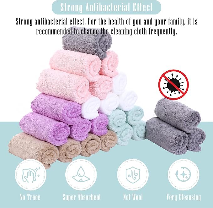 24 Pack Kitchen Dishcloths - Does Not Shed Fluff - Reusable Dish Towels, Dish cloths, Super Absorbent Coral Fleece Cleaning Cloths, Nonstick Oil Washable Fast Drying, 10 x 20 Inch (Multicolor) - Image 3