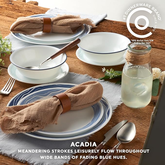 Corelle Vitrelle 18 Piece Glass Dinnerware Sets Service for 6, Triple Layer Chip & Crack Resistant Glass Plate and Bowl Sets, Acadia - Image 4