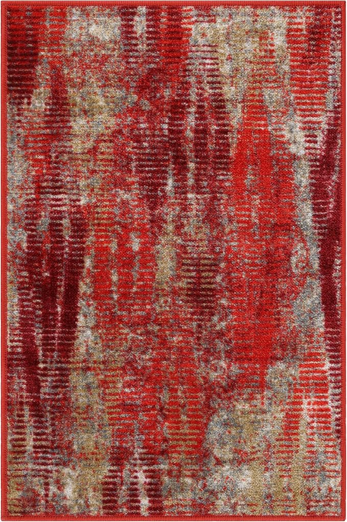 Superior Modern Indoor Area Rug, Washable, Non-Skid Foam Backing, Floor Decor for Living Room, Bedroom, Entry, Mudroom, Washable Rugs, Abstract Brushstroke, Brayton Collection, 2' x 3', Orange by SUPERIOR