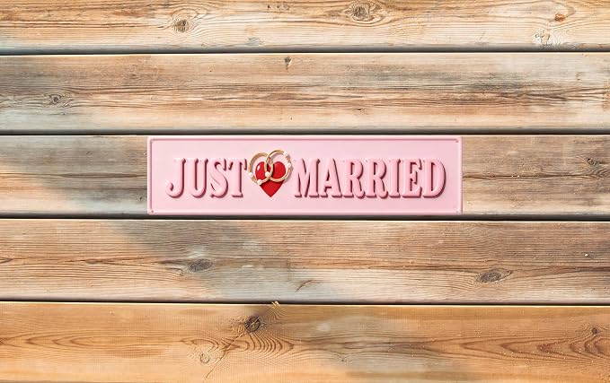 Just Married Metal Sign 4x16in Vintage Wedding Plaque for Reception Wall Decor newlywed Gift - Image 6