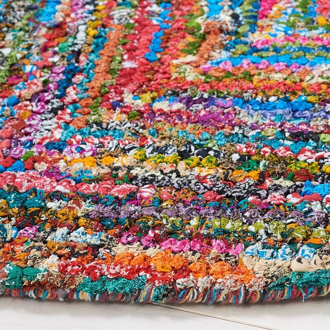 SAFAVIEH Nantucket Collection Area Rug - 8' Round, Red & Blue & Multi, Handmade Modern Abstract Chevron Cotton, Ideal for High Traffic Areas in Living Room, Bedroom (NAN141B) - Image 3