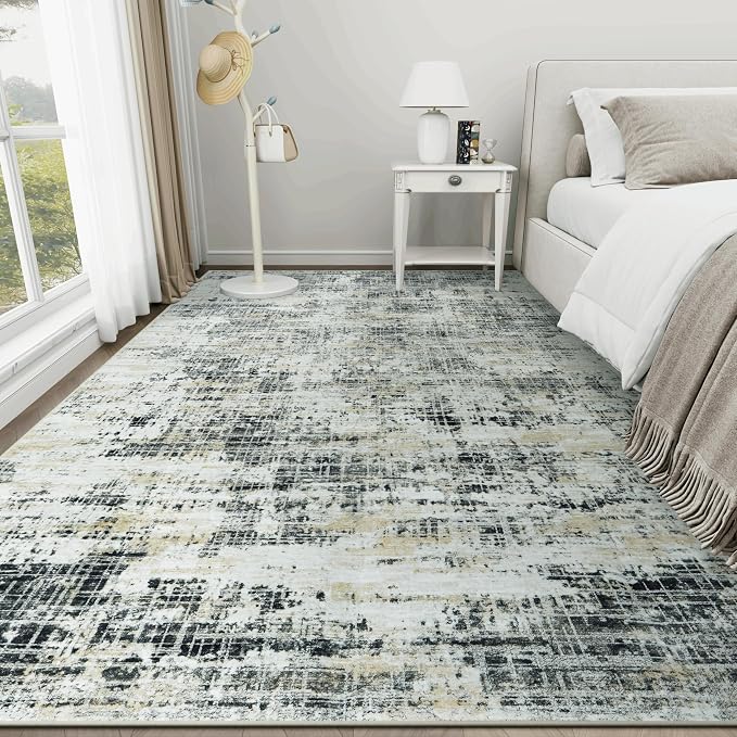 9x12 Washable Area Rug for Living Room Bedroom: Non-Slip Modern Black Gray | Machine Washable TPR Backing, Stain-Resistant Low Pile, Pet & Kid Friendly, Abstract Decor for Dining Room, Dorm, Home Office - Image 9