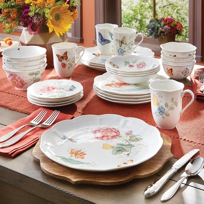 Lenox Dinnerware Set, Butterfly Meadow 28-Piece Set, Service For 4, Porcelain Plates With Scalloped Edges, Plates And Bowls Sets, Microwave Safe, Dishwasher Safe, Home & Kitchen (28 Piece, Assorted) - Image 5