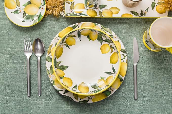 Bico Lemon Dreams Pasta Bowls, 35oz Salad Bowl Set of 4, Large Ceramic Serving Dinner Bowls for Soup and Cereal, Microwave and Dishwasher Safe, Gift for Housewarming and Thanksgiving - Image 5